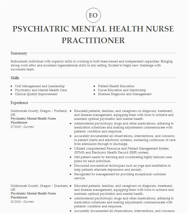 Sample Psychiatric Mental Health Nurse Practitioner Resume Psychiatric Mental Health Nurse Practitioner Resume Example