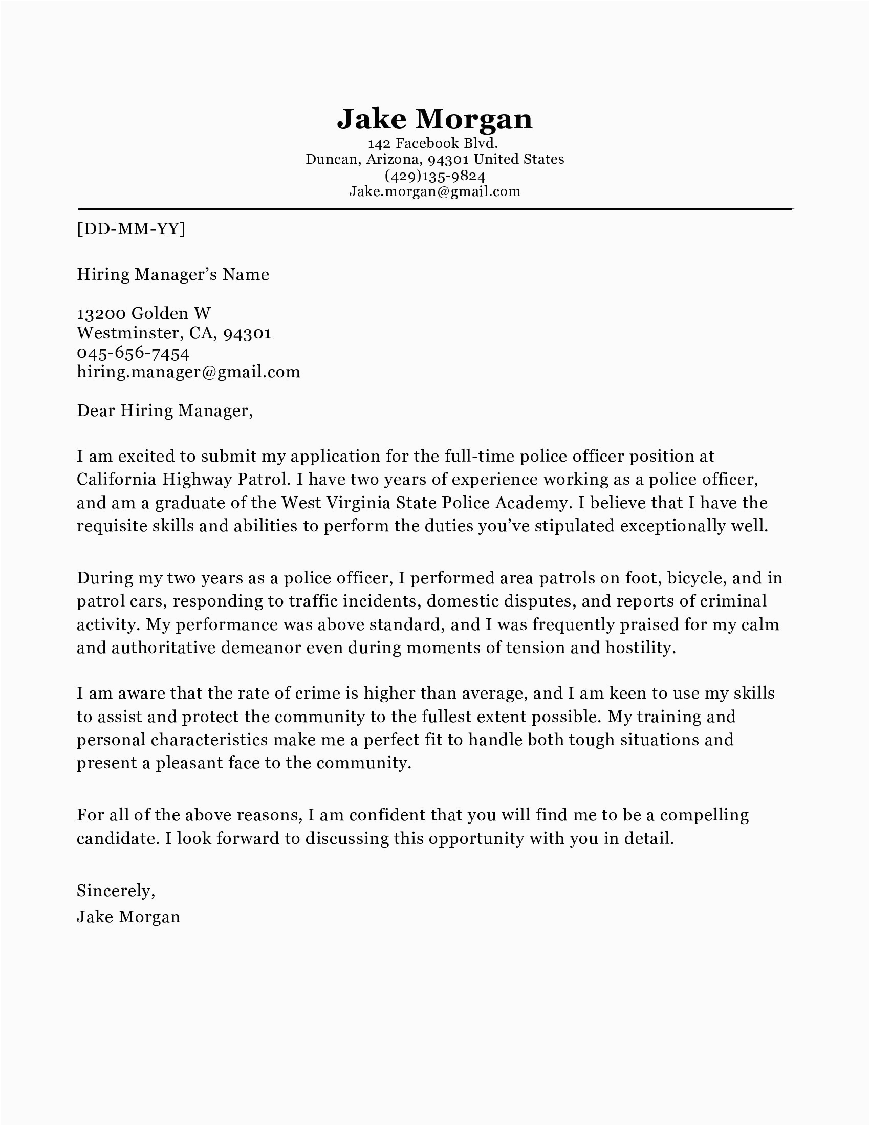 Sample Resume Cover Letter for Police Officer 10 Cover Letter for Police Ficer