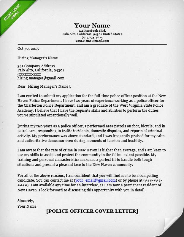 Sample Resume Cover Letter for Police Officer Police Ficer Cover Letter & Writing Guide
