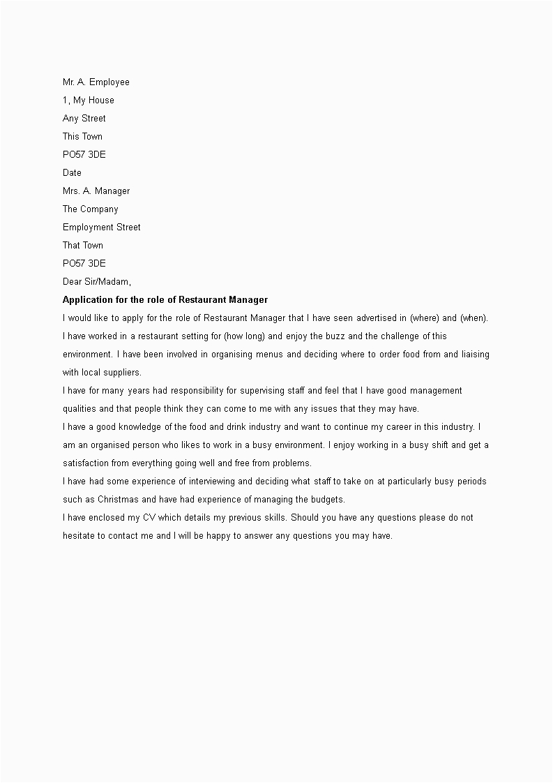 Sample Resume Cover Letter for Restaurant Manager Restaurant Manager Resume Cover Letter