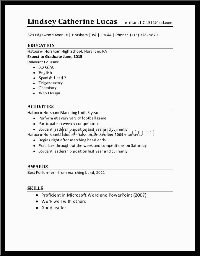 Sample Resume for A High School Senior Resume for High School Senior