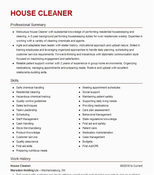 Sample Resume for A House Cleaner House Cleaner Resume Example D & G Maids for You Tampa Florida