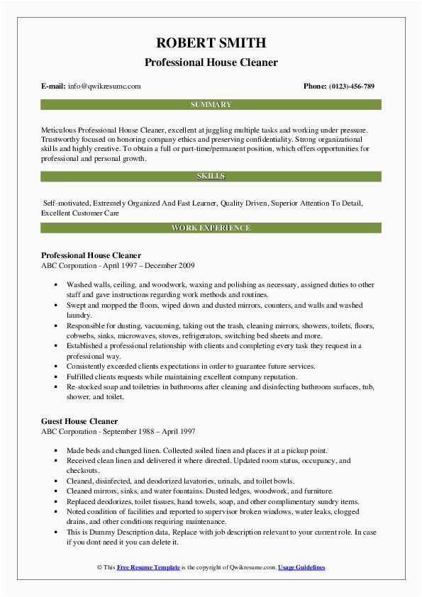 Sample Resume for A House Cleaner House Cleaner Resume Samples