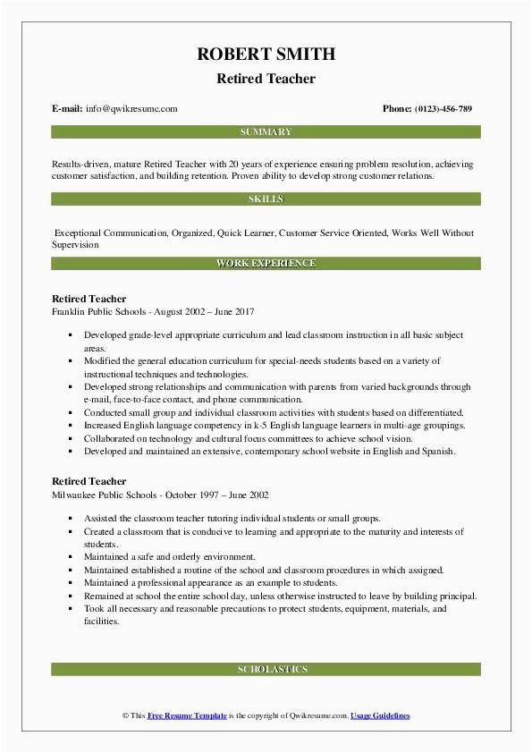 Sample Resume for A Retired Person Resume for Retired Person Beautiful Retired Teacher Resume