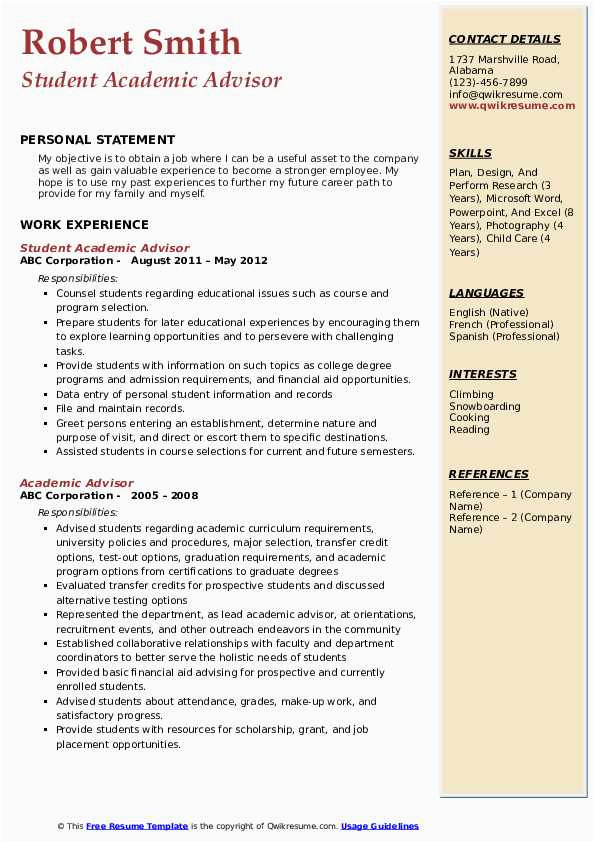 Sample Resume for Academic Advisor Position Academic Advisor Resume Samples