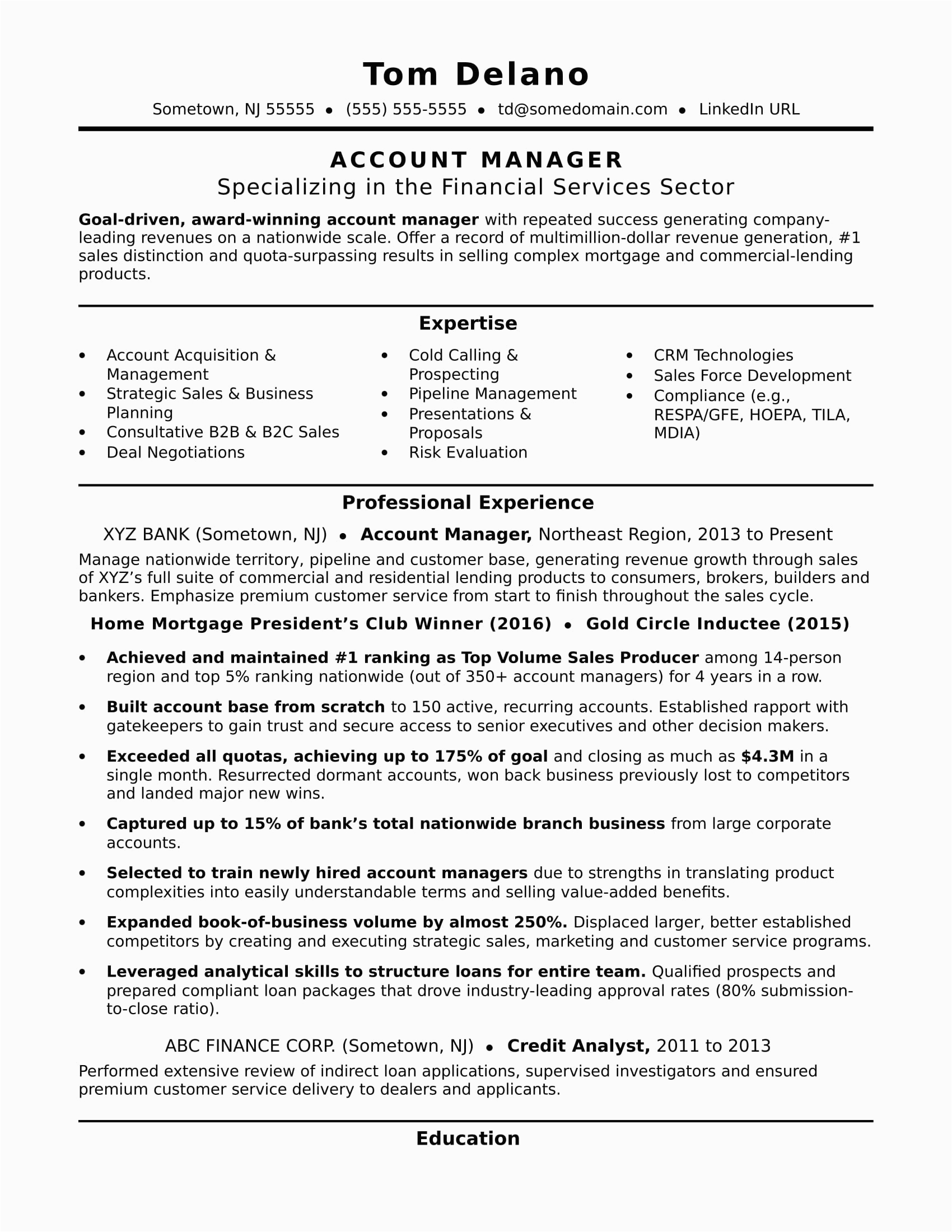 Sample Resume for Account Executive Position Account Manager Resume Sample