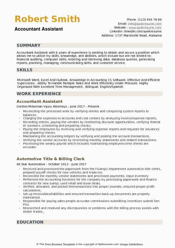 Sample Resume for Accounting assistant Position Accountant assistant Resume Samples