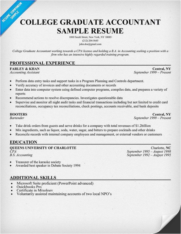 Sample Resume for Accounting Graduate without Experience College Student Accounting Sample Resume for Fresh