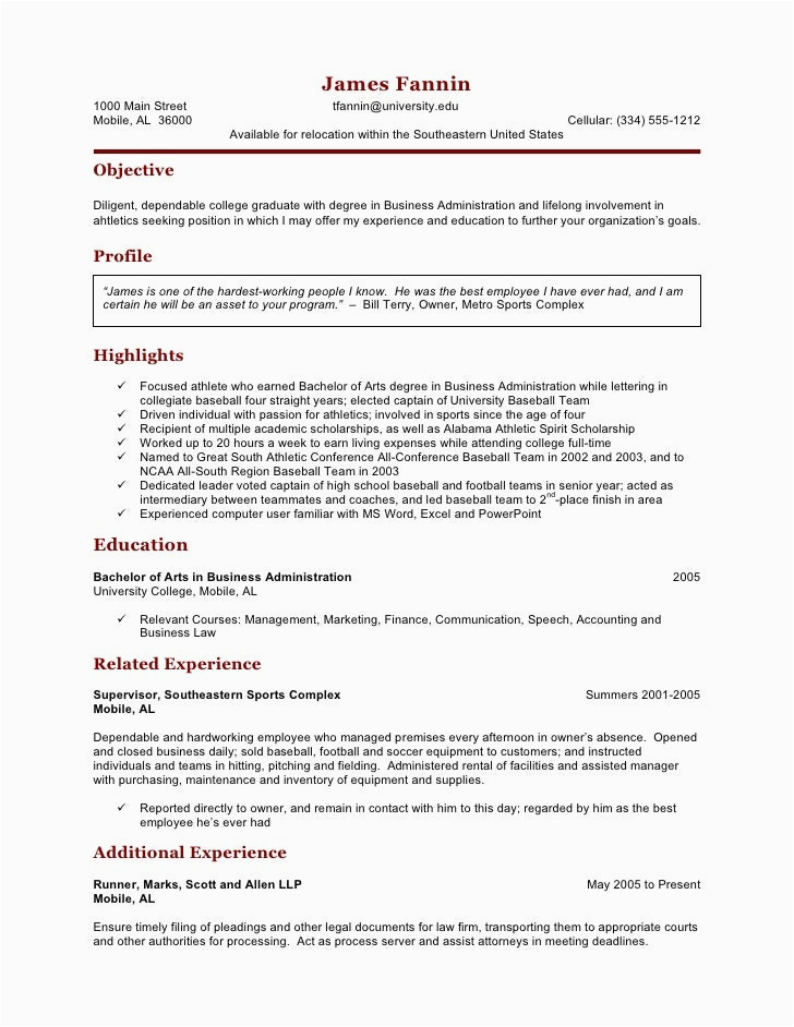 Sample Resume for College Student athlete Example Resume Example Resume College Student athlete