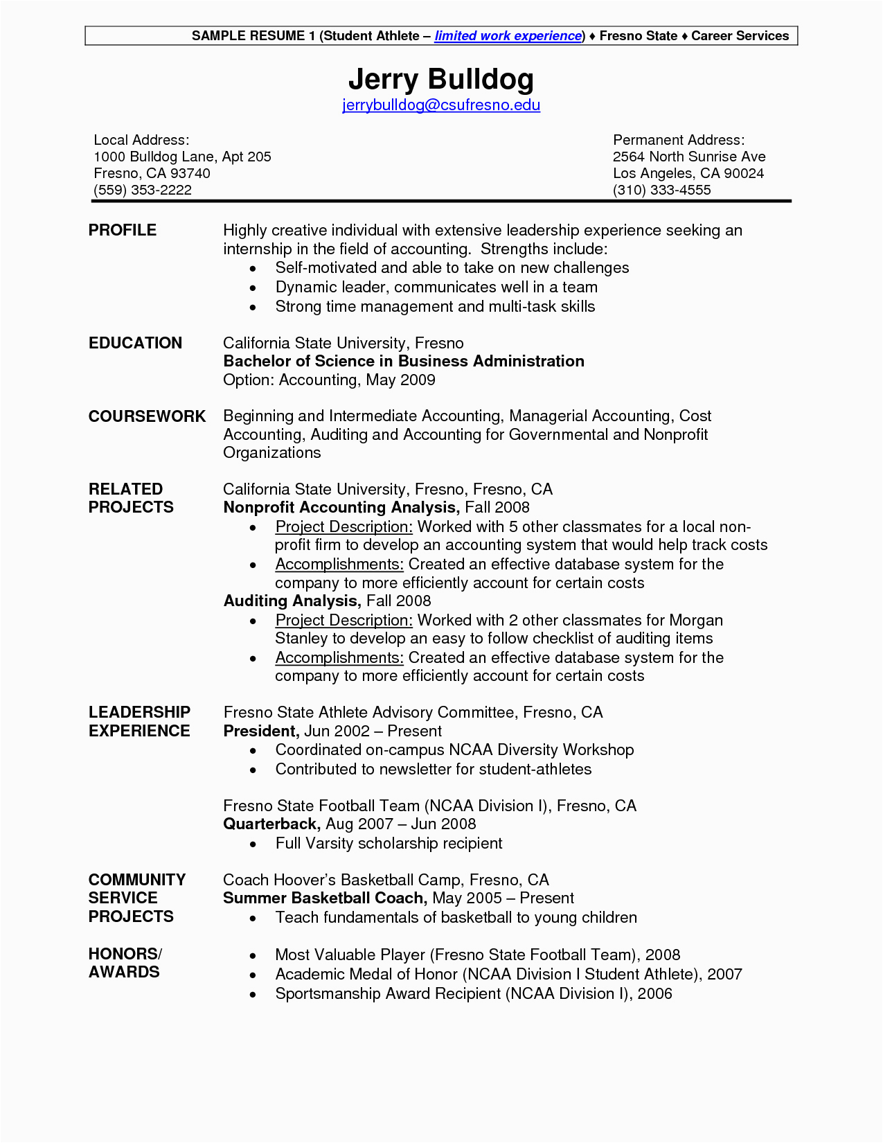 Sample Resume for College Student athlete Student athlete Resume Example