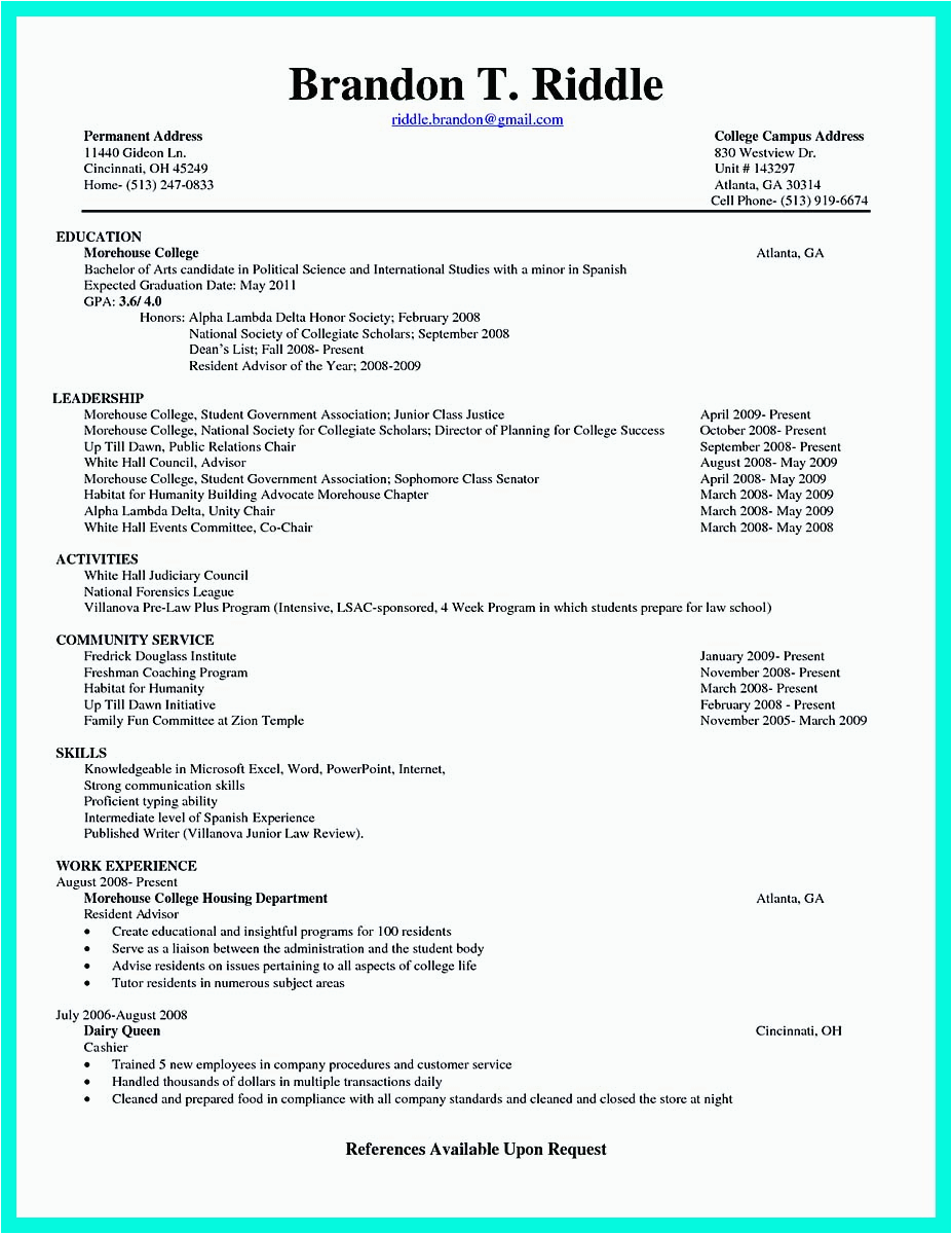 Sample Resume for College Student with Minor the Perfect College Resume Template to Get A Job