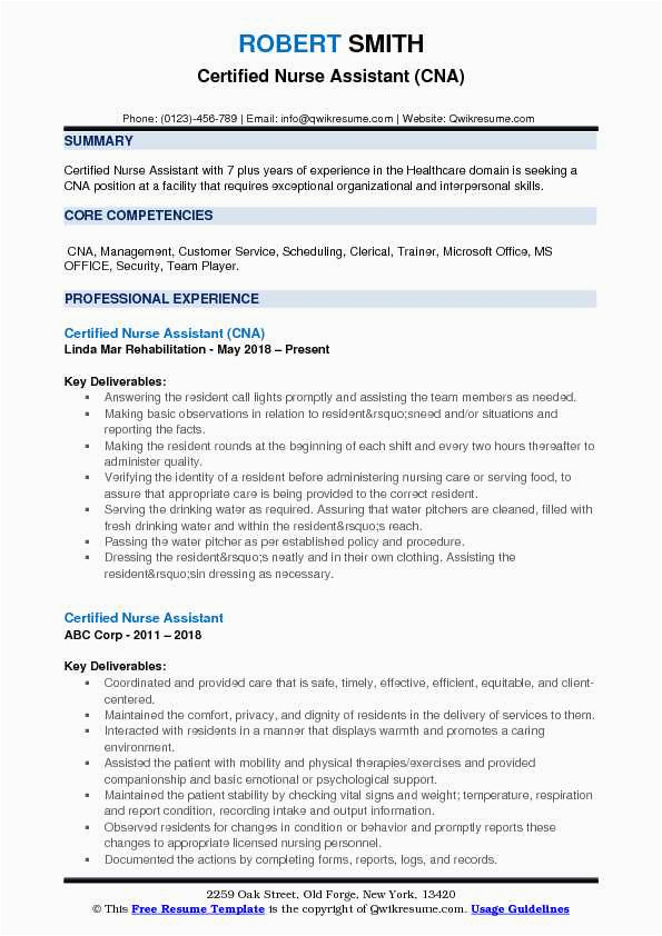 Sample Resume for Entry Level Certified Nursing assistant Beginner Certified Nursing assistant Resume Sample