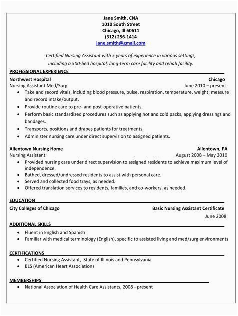 Sample Resume for Entry Level Certified Nursing assistant Entry Level Cna Resume