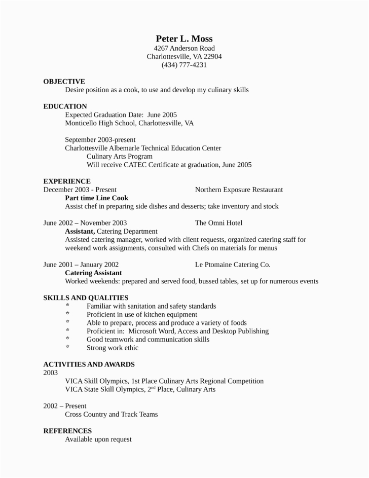 Sample Resume for Entry Level Chef Entry Level & Freshers Cook Resume Template