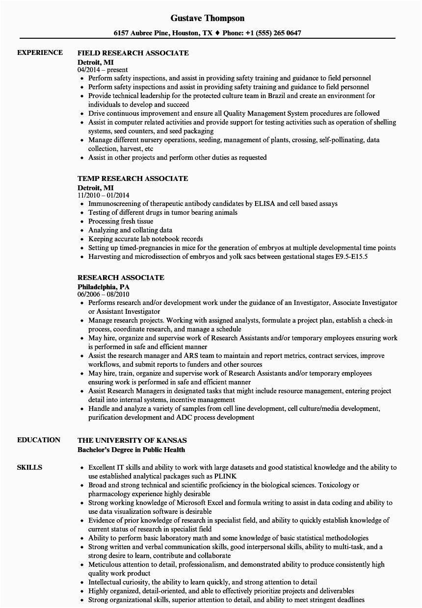 Sample Resume for Entry Level Clinical Research associate Clinical Research associate Cv Template Best Resume Examples