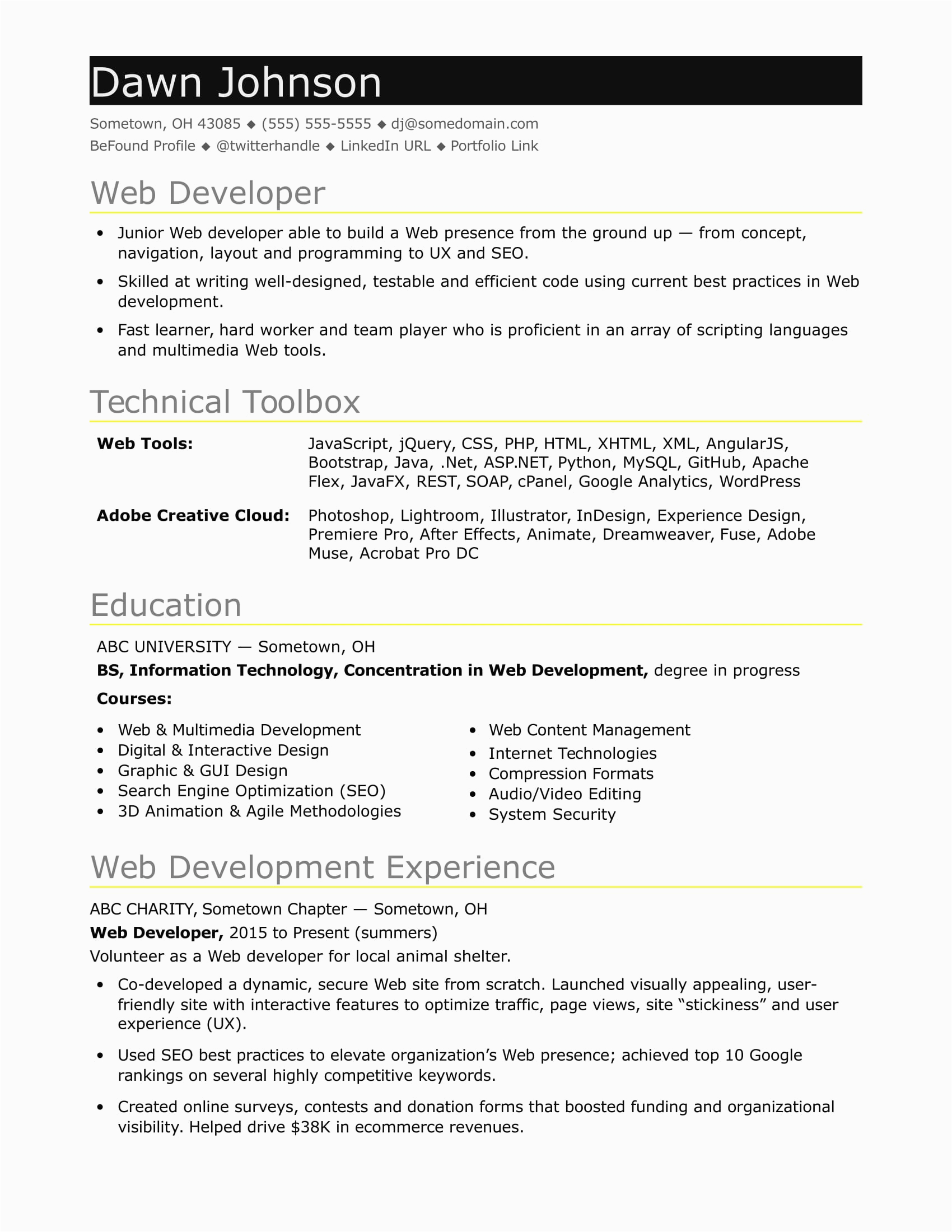 Sample Resume for Entry Level Developer Sample Resume for An Entry Level It Developer
