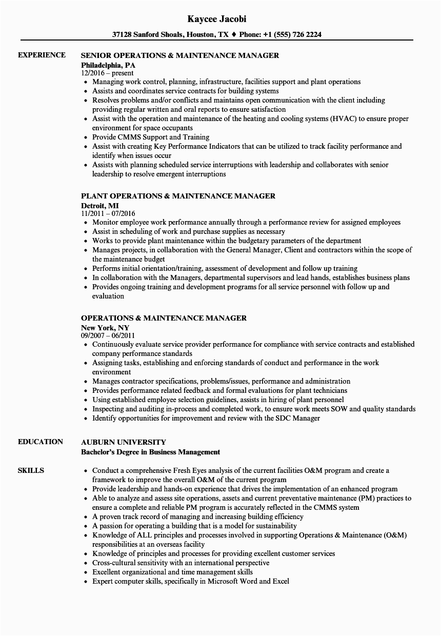 Sample Resume for Facility Maintenance Manager Maintenance Manager Resume Help Maintenance Resume Example