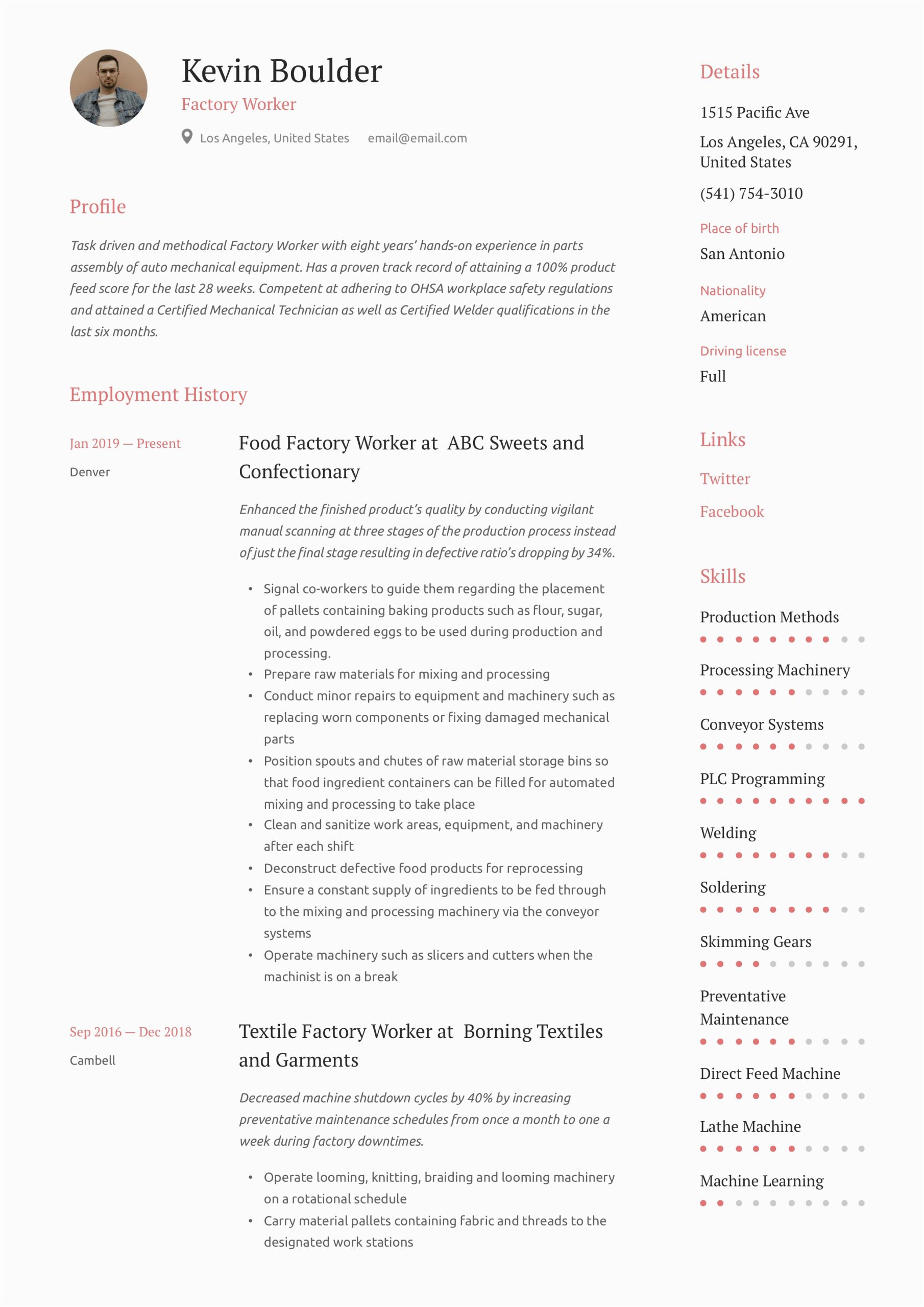 Sample Resume for Factory Worker Philippines Factory Worker Production Worker Resume Sample Best