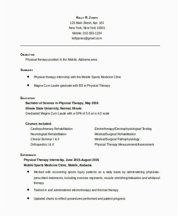 Sample Resume for Fresh Graduate Physical therapist Physical therapist Resume 5 Free Word Pdf Documents Download