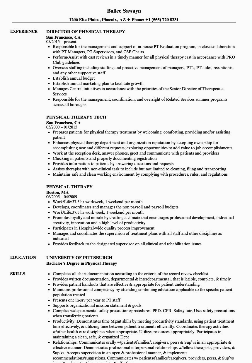 Sample Resume for Fresh Graduate Physical therapist Physical therapist Resume Summary Resume Samples