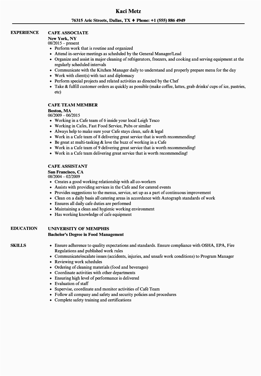 Sample Resume for Internet Cafe attendant Cafe assistant Cv