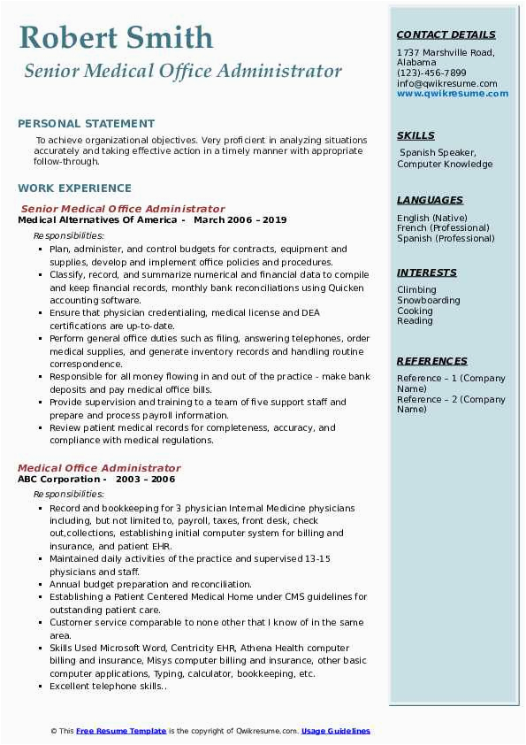Sample Resume for Medical Records Administrator Medical Fice Administrator Resume Samples