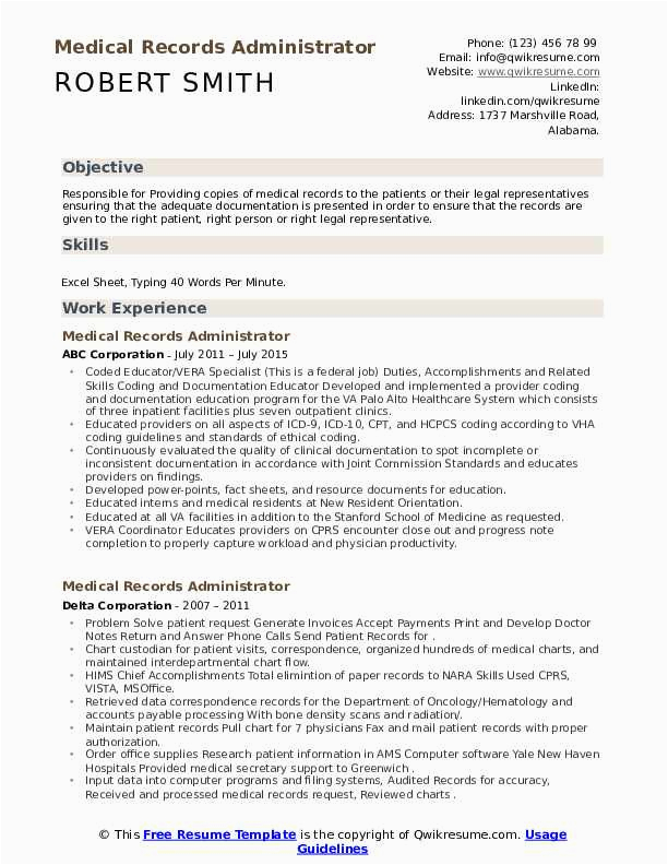 Sample Resume for Medical Records Administrator Medical Records Administrator Resume Samples
