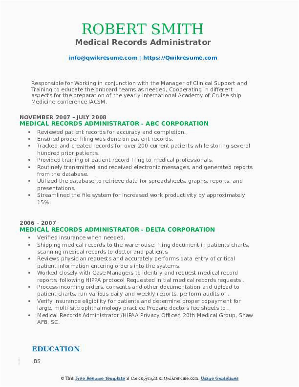 Sample Resume for Medical Records Administrator Medical Records Administrator Resume Samples