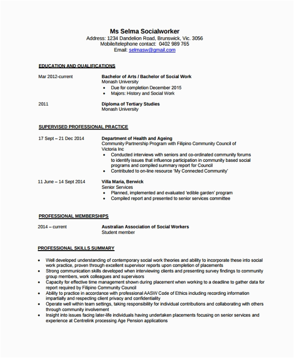 Sample Resume for Medical social Worker Free 9 Sample social Worker Resume Templates In Pdf