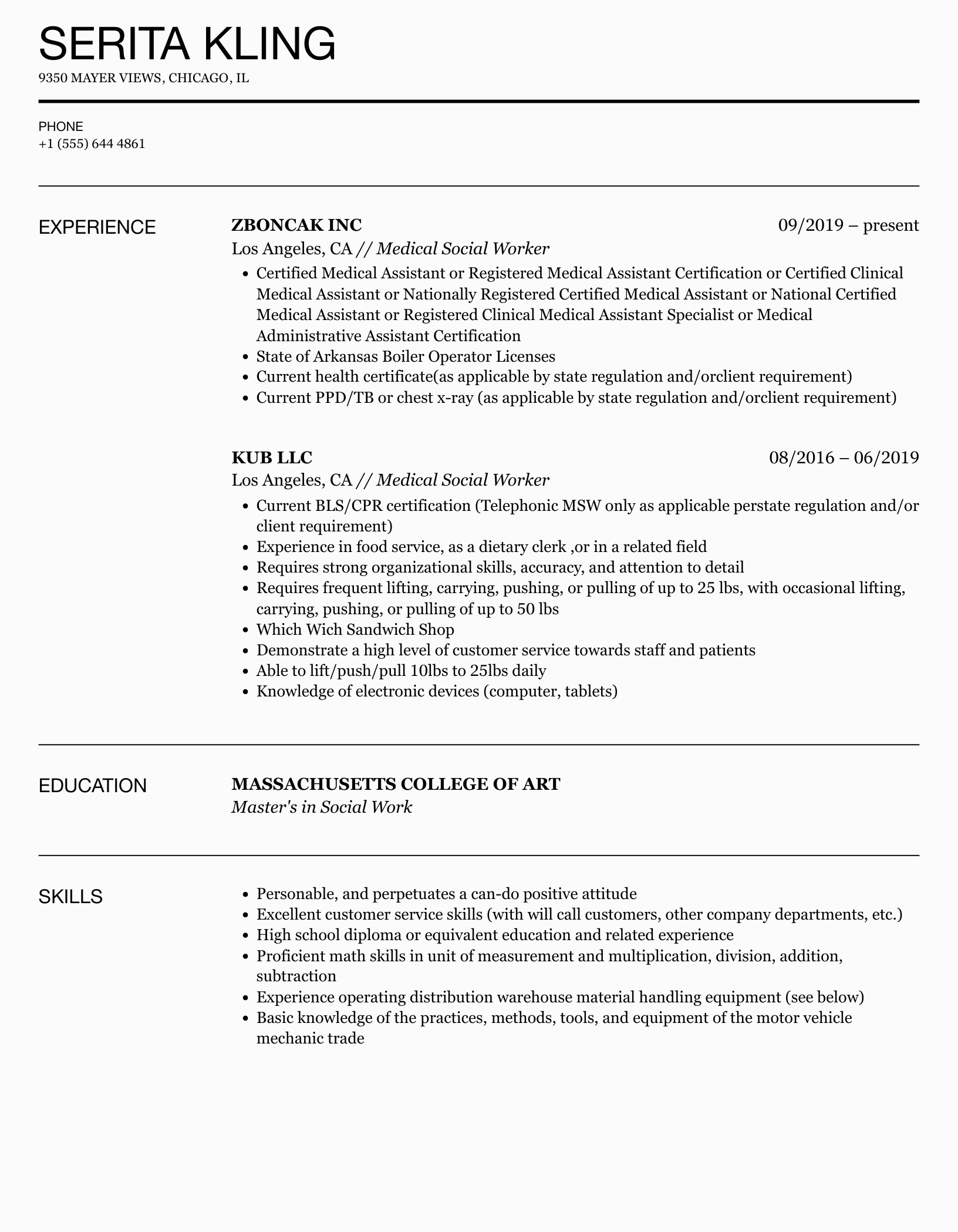 Sample Resume for Medical social Worker Medical social Worker Resume Samples