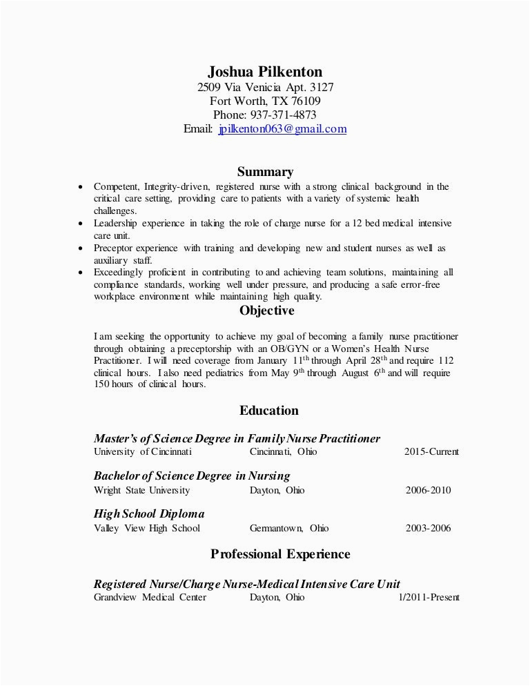 Sample Resume for Nursing Grad School Nursing Resume for Graduate School