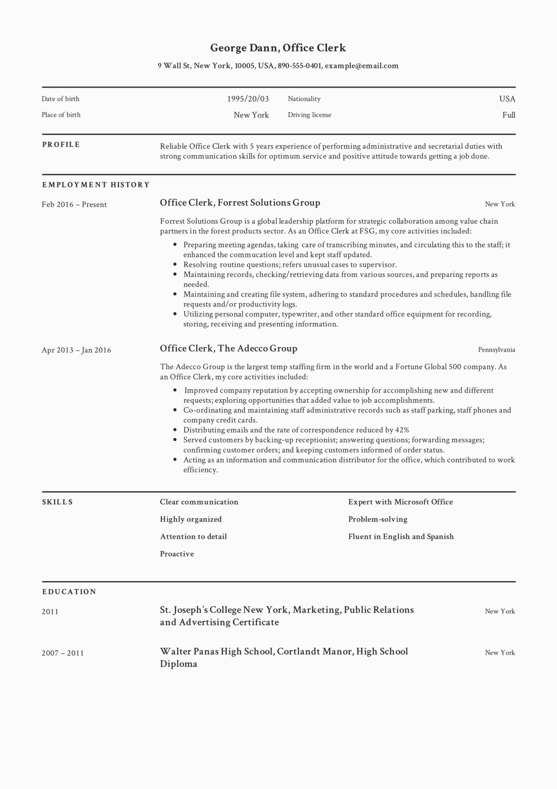 Sample Resume for Office Clerk Position Full Guide Fice Clerk Resume [ 12] Samples Pdf