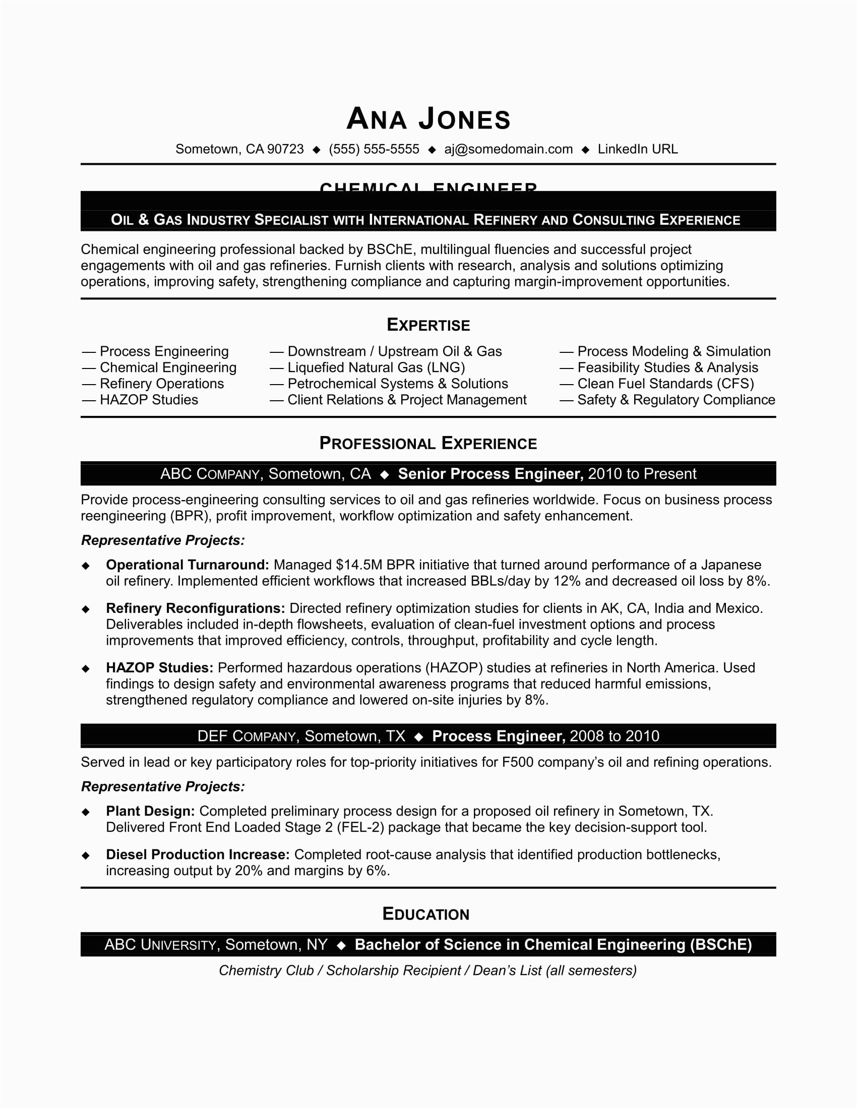 Sample Resume for Oil and Gas Entry Level Planning Engineer Cv Oil and Gas April 2021
