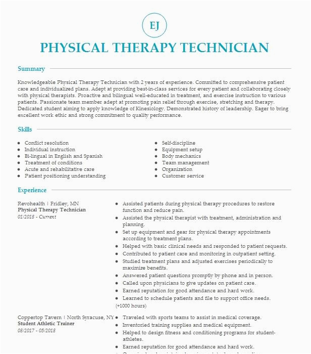Sample Resume for Physical therapy Technician Physical therapy Technician Resume Example Lee Memorial Health Systems