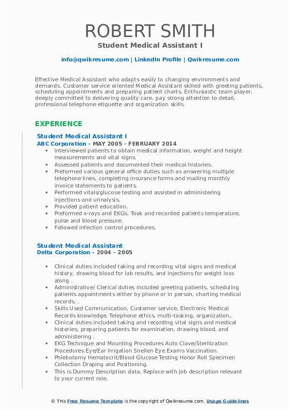 Sample Resume for Physician assistant Student Student Medical assistant Resume Samples