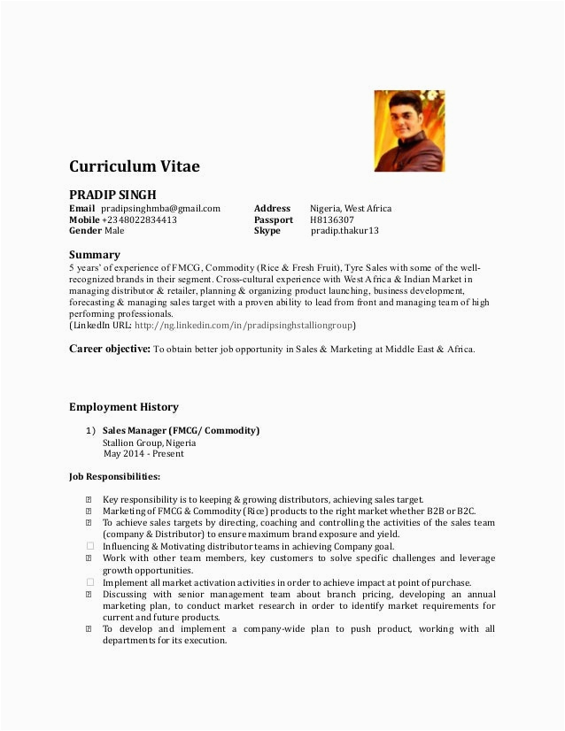 Sample Resume for Sales Manager In Fmcg area Sales Manager Fmcg Resume area Manager Resume
