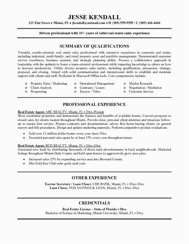 Sample Resume for Sales Manager In Real Estate Real Estate Agent Resume