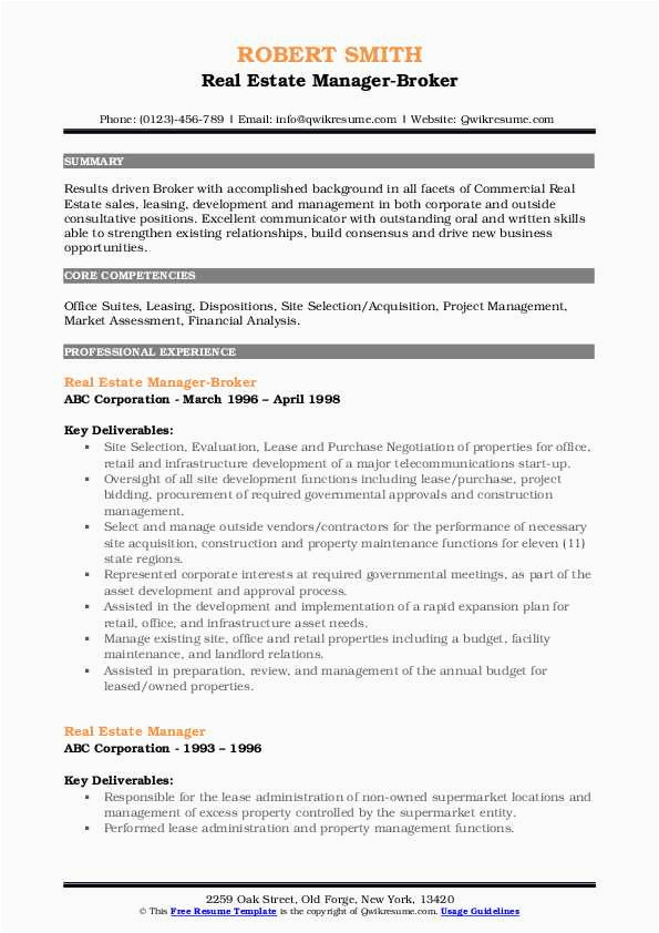 Sample Resume for Sales Manager In Real Estate Real Estate Manager Resume Samples