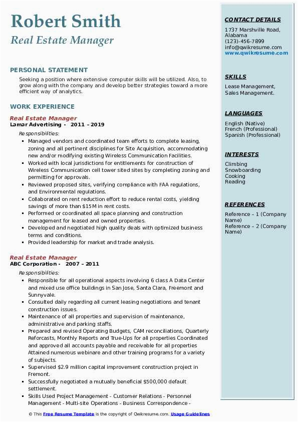 Sample Resume for Sales Manager In Real Estate Real Estate Sales Manager Cv Sample top Real Estate Resume Templates