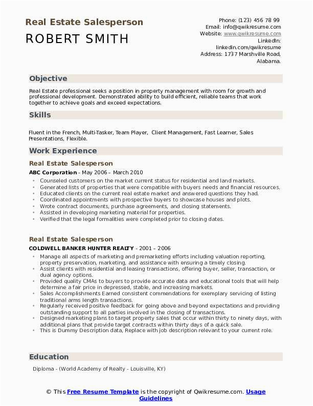 Sample Resume for Sales Manager In Real Estate Real Estate Salesperson Resume Samples