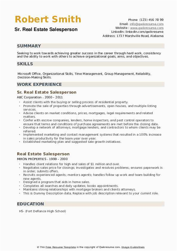 Sample Resume for Sales Manager In Real Estate Real Estate Salesperson Resume Samples