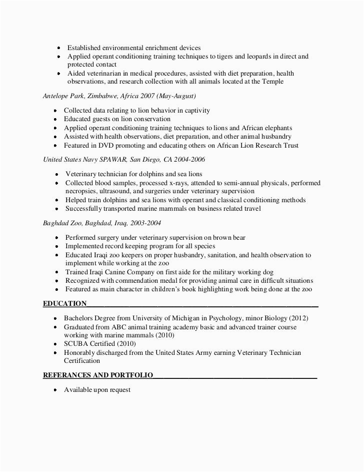 Sample Resume for the Dolphin Trainer Erin Final Training Resume