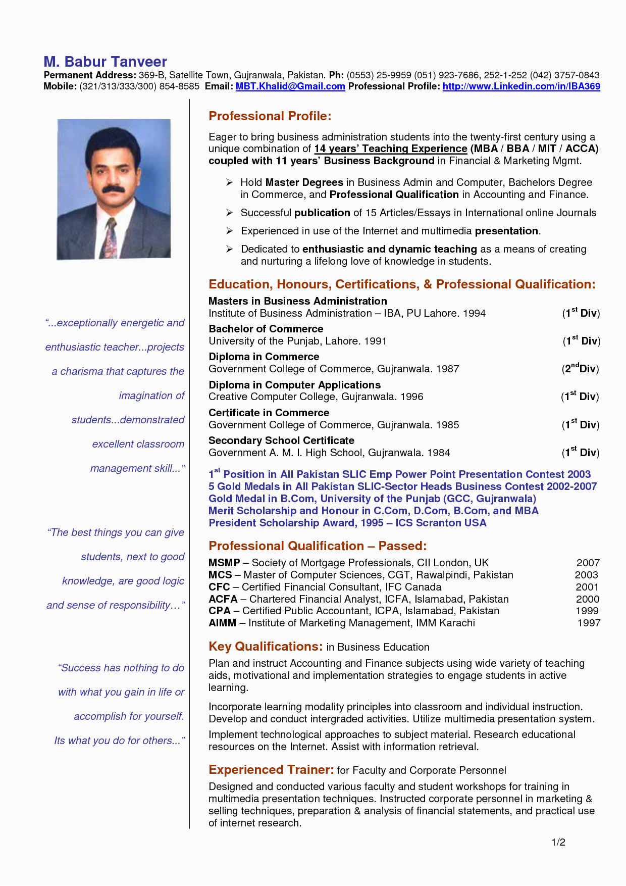 Sample Resume for the Post Of Computer Teacher Pin On Teachers Resumes