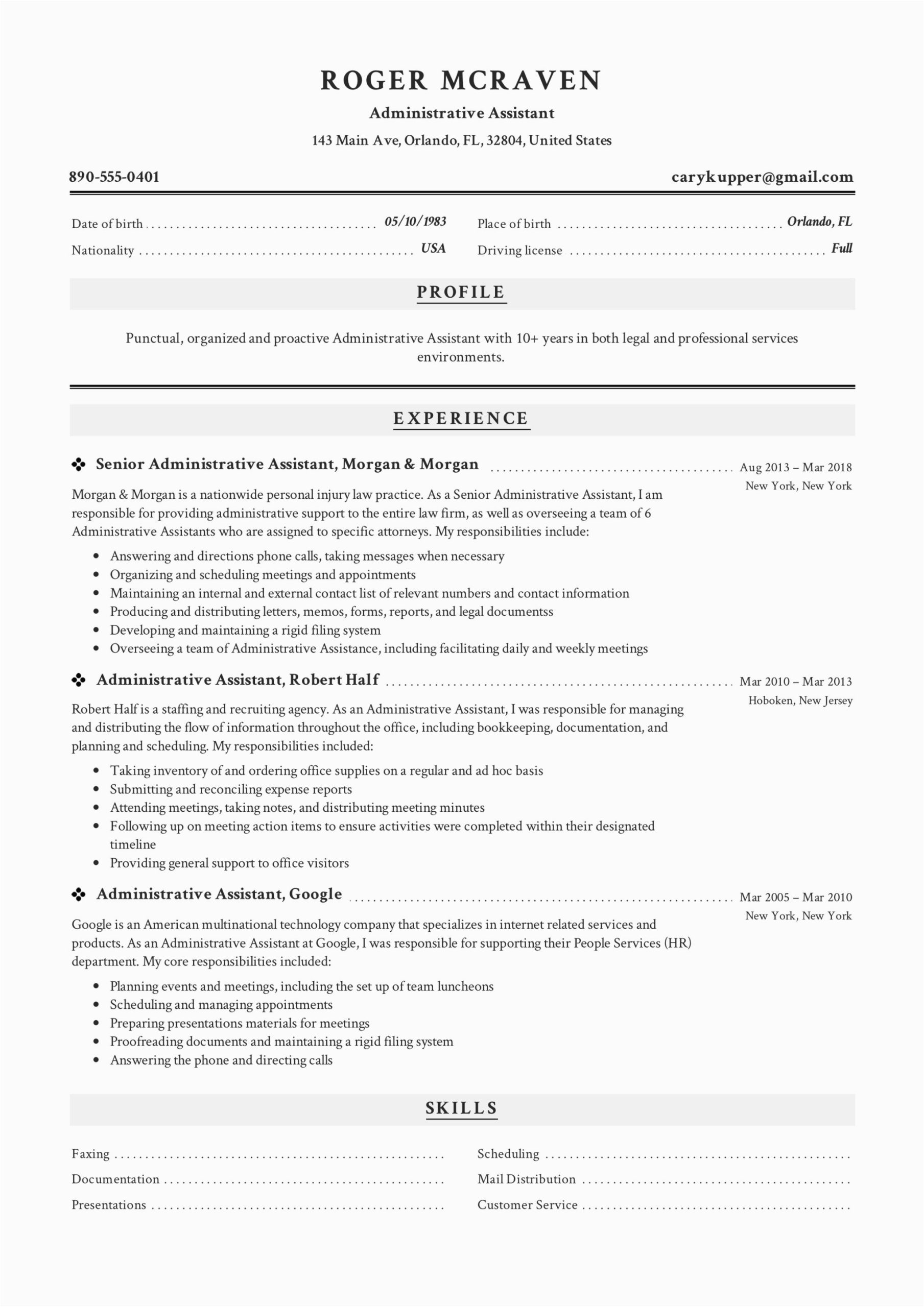 Sample Resume format for Administrative assistant 19 Free Administrative assistant Resumes & Writing Guide