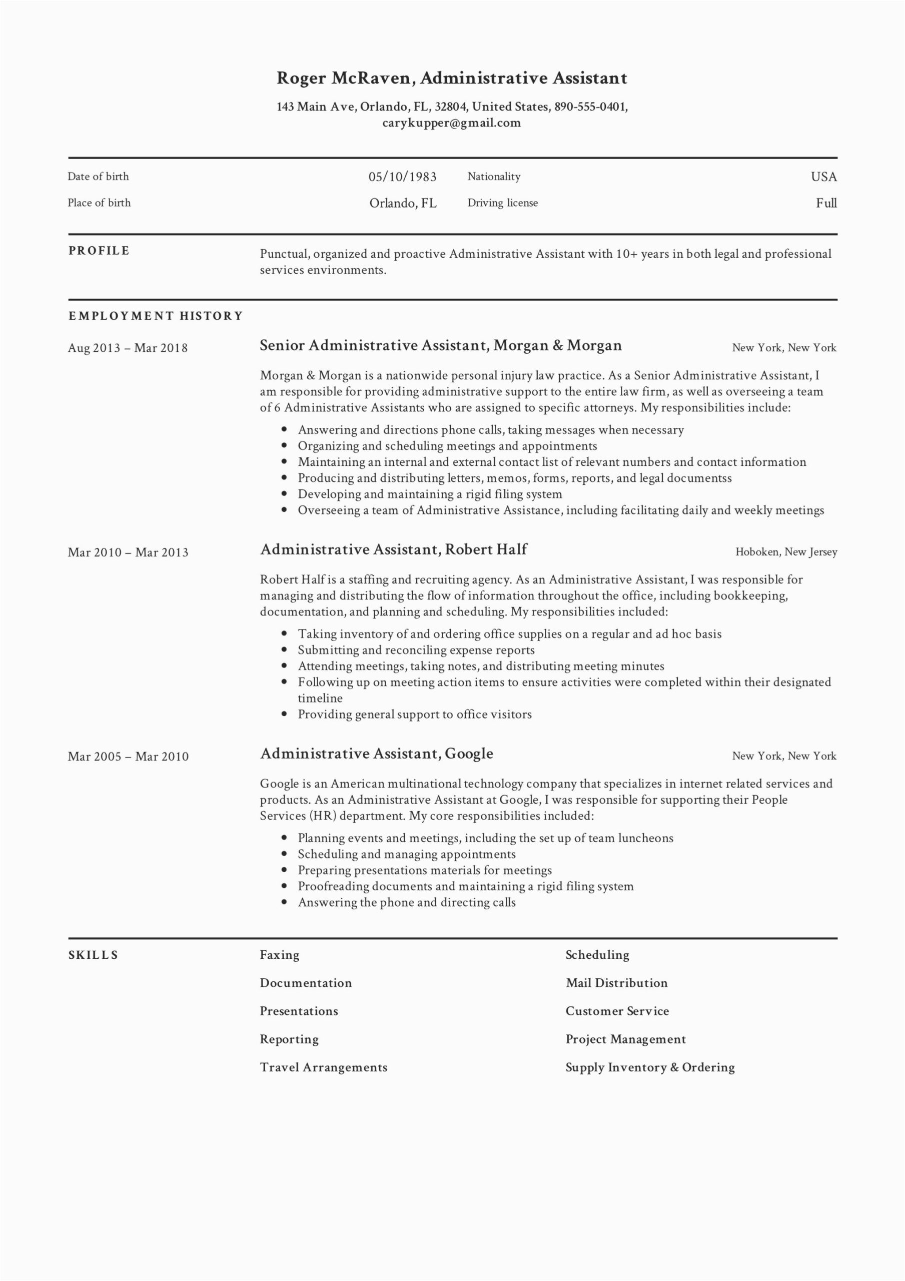 Sample Resume format for Administrative assistant Full Guide Administrative assistant Resume [ 12 Samples ] Pdf