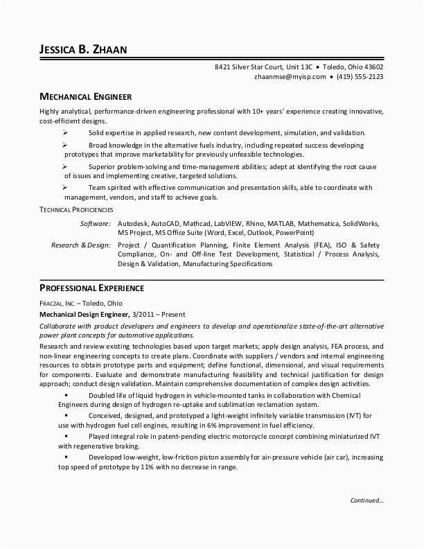 Sample Resume format for Mechanical Engineer Mechanical Engineer Resume Sample