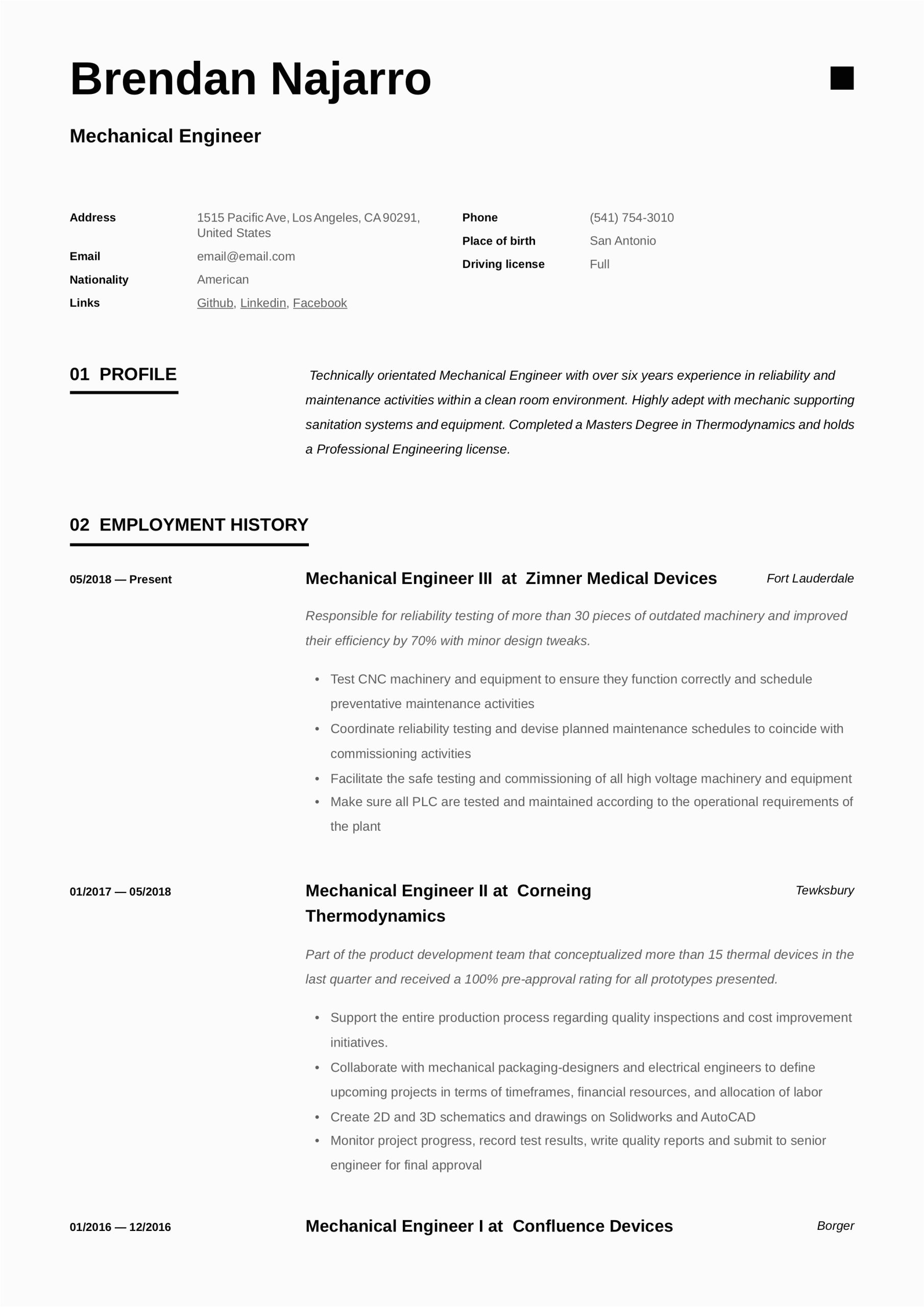 Sample Resume format for Mechanical Engineer Mechanical Engineer Resume & Writing Guide