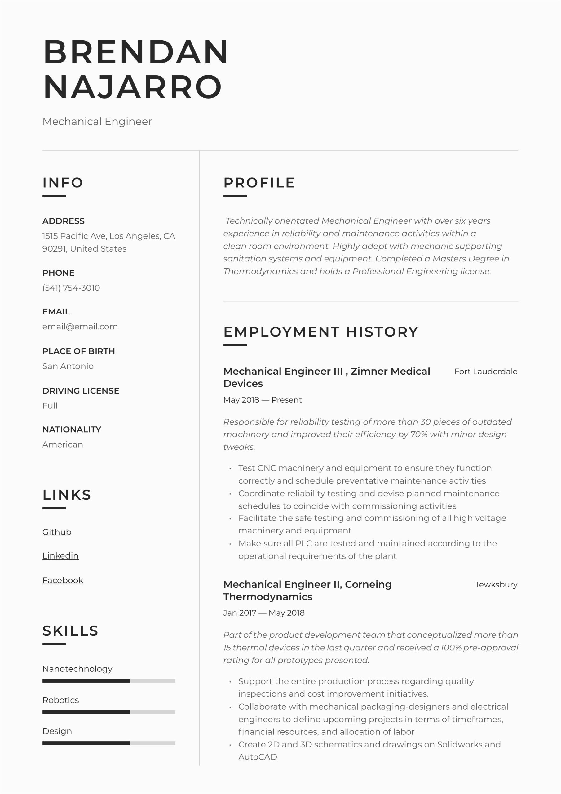 Sample Resume format for Mechanical Engineer Mechanical Engineer Resume & Writing Guide
