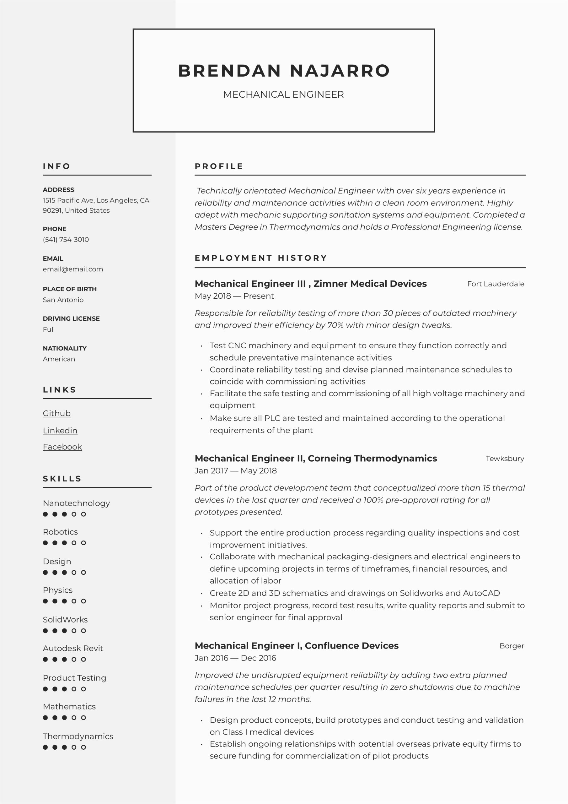 Sample Resume format for Mechanical Engineer Mechanical Engineer Resume & Writing Guide