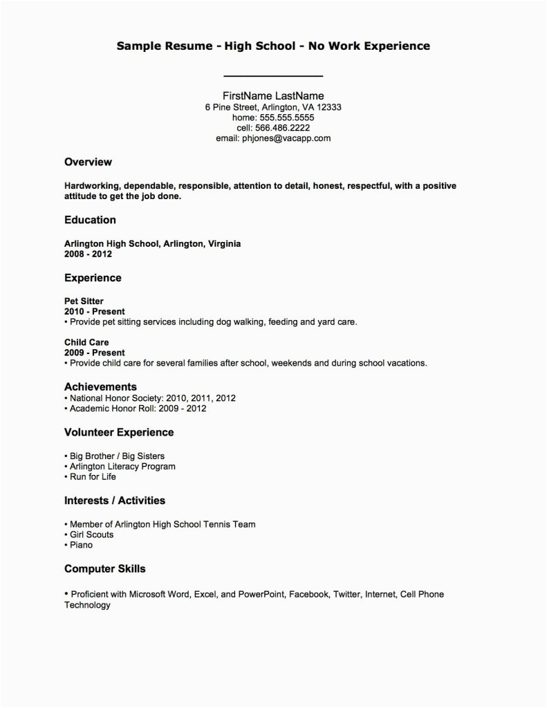 Sample Resume format for No Work Experience High School Student Resume with No Work Experience – Task
